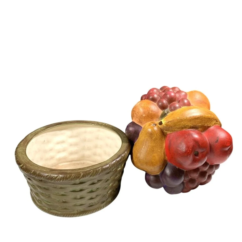 Ceramic Fruit Basket Cookie Jar Hand Painted Harvest Canister PH Mark 1975 Vtg